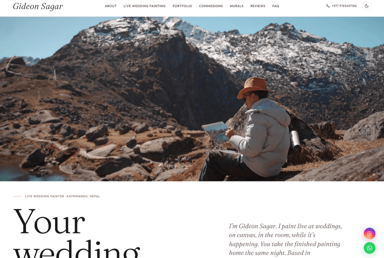 Gracie Sharma Chapagain's project: Gideon Sagar Art - Built the portfolio and booking site for a live we...
