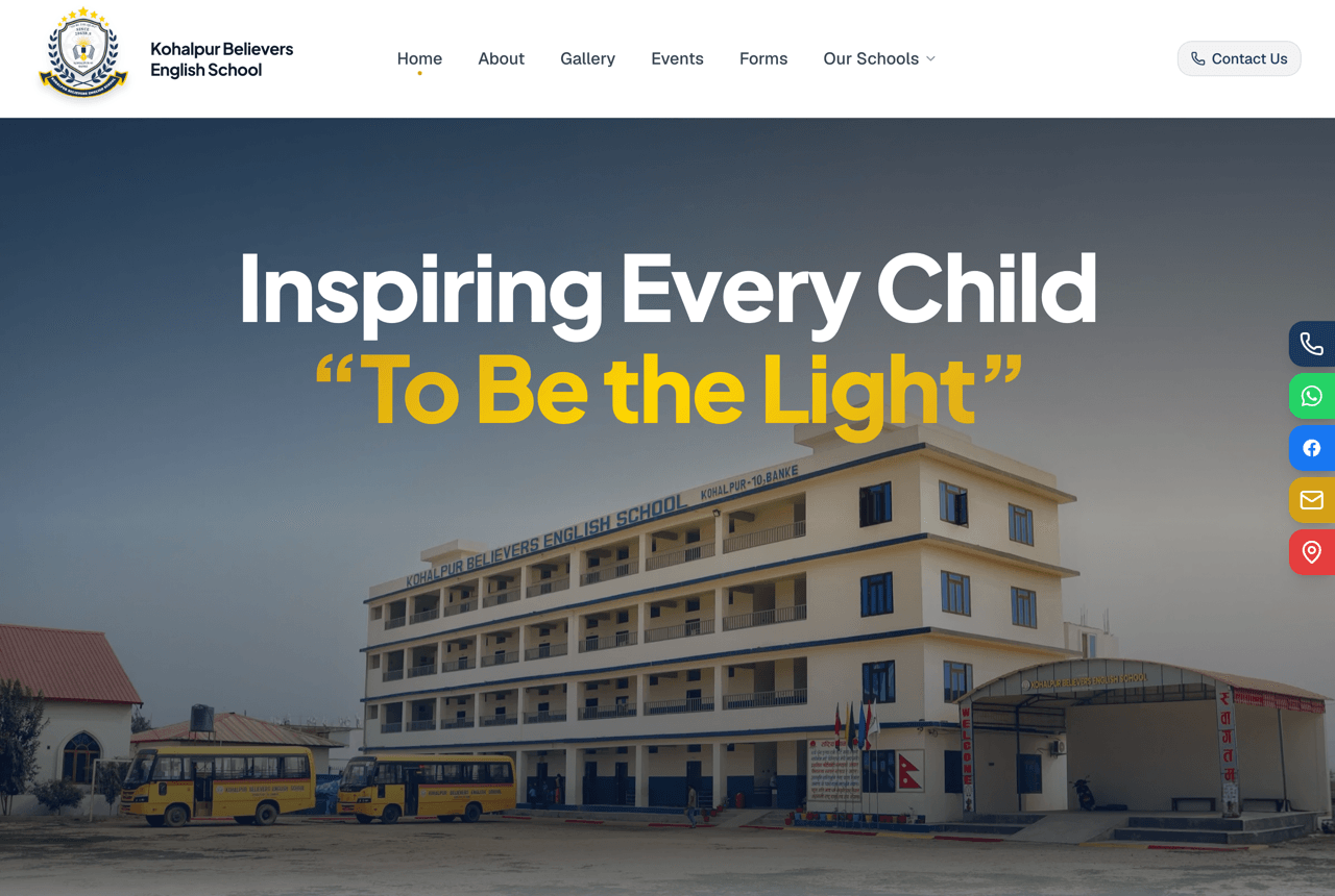 Gracie Sharma Chapagain's project: Kohalpur Believers English School - Designed and built the official website for Kohalp...